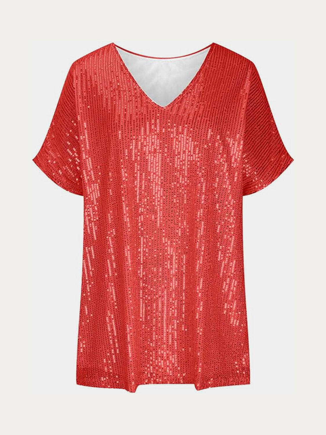 Sequin V-Neck Short Sleeve Top Blouse, Small to 3XL - Tigbul's Variety Fashion Shop