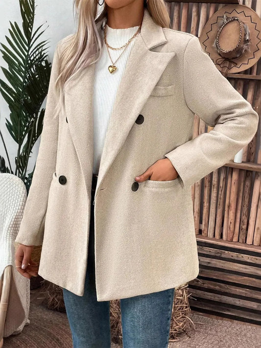 Lapel Collar Long Sleeve Blazer - Tigbul's Variety Fashion Shop