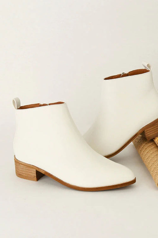 White PU Leather Block Heel Boots - Tigbul's Variety Fashion Shop