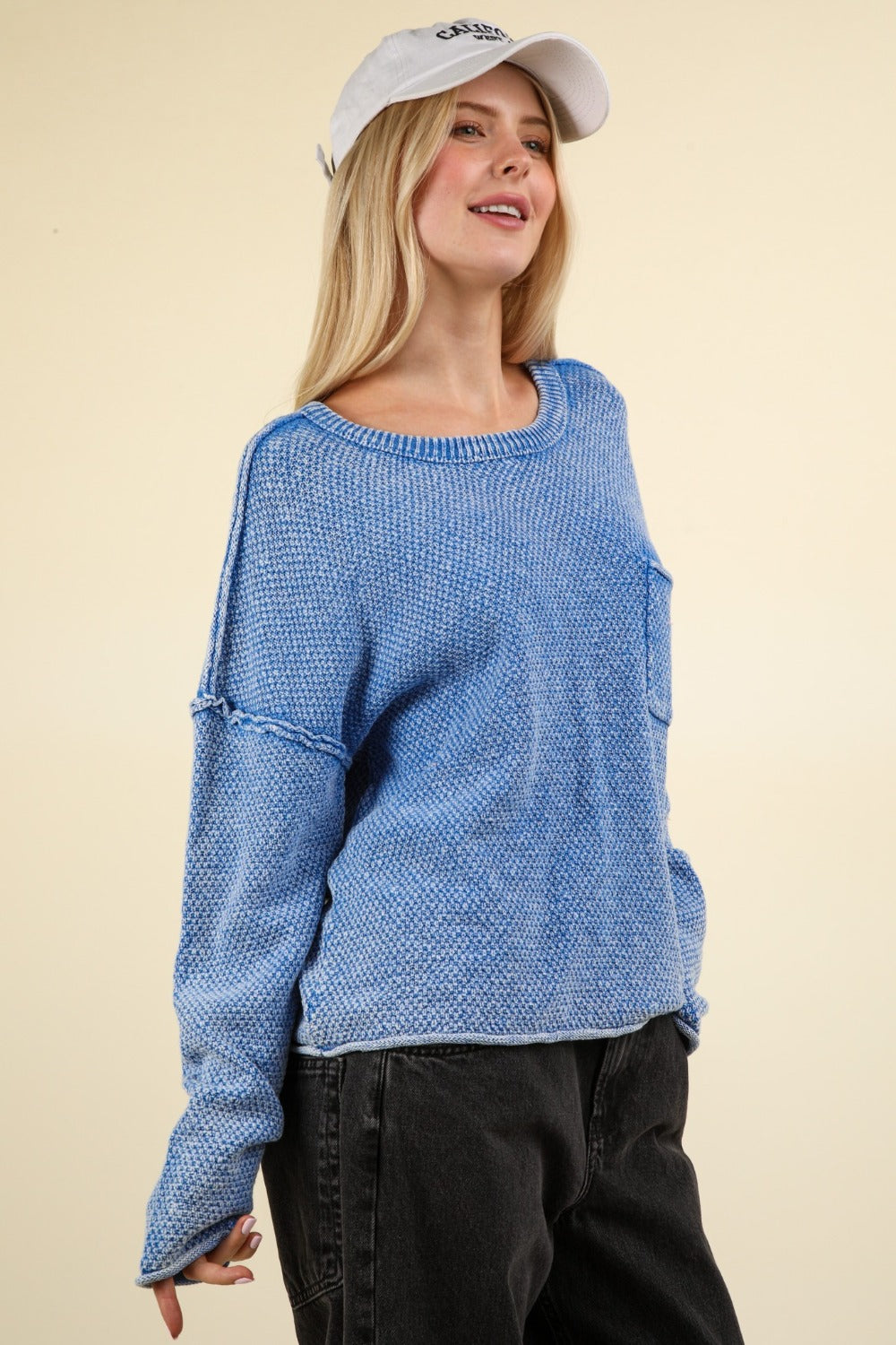 VERY J Mineral Washed Exposed Seam Sweater - Tigbul's Variety Fashion Shop