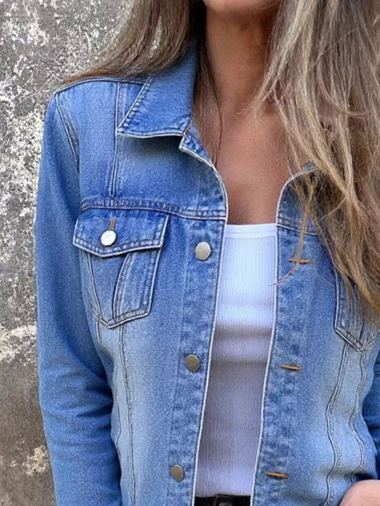 Full Size Button Front Long Sleeve Denim Jacket Plus Size - Tigbul's Variety Fashion Shop