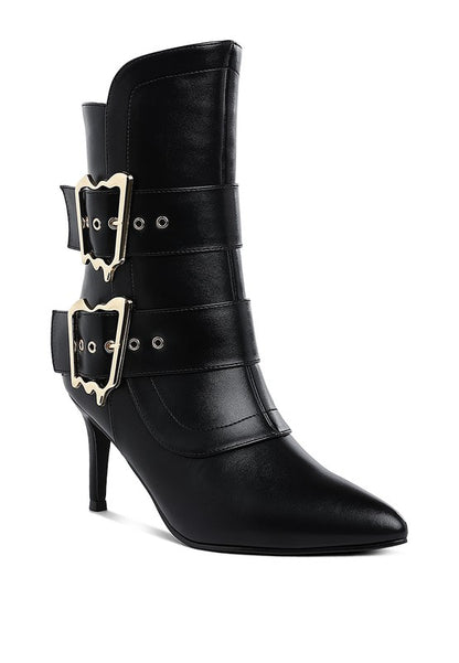 Ebera Chunky Buckle Strap Ankle Boots - Tigbul's Variety Fashion Shop