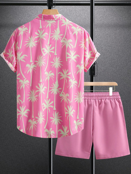 Men's Palm Tree Print Top and Shorts Summer Set - Tigbul's Variety Fashion Shop