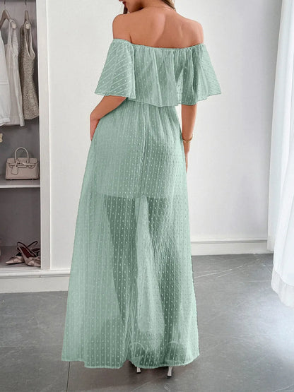 Swiss Dot Off Shoulder Maxi Dress - Tigbul's Variety Fashion Shop