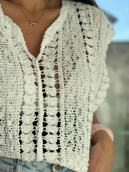 Crochet Knit V-Neck Sweater Vest - Tigbul's Variety Fashion Shop