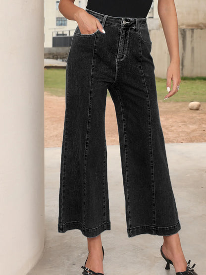 Seam Detail Flared Bottom Ankle Length Jeans - Tigbul's Variety Fashion Shop