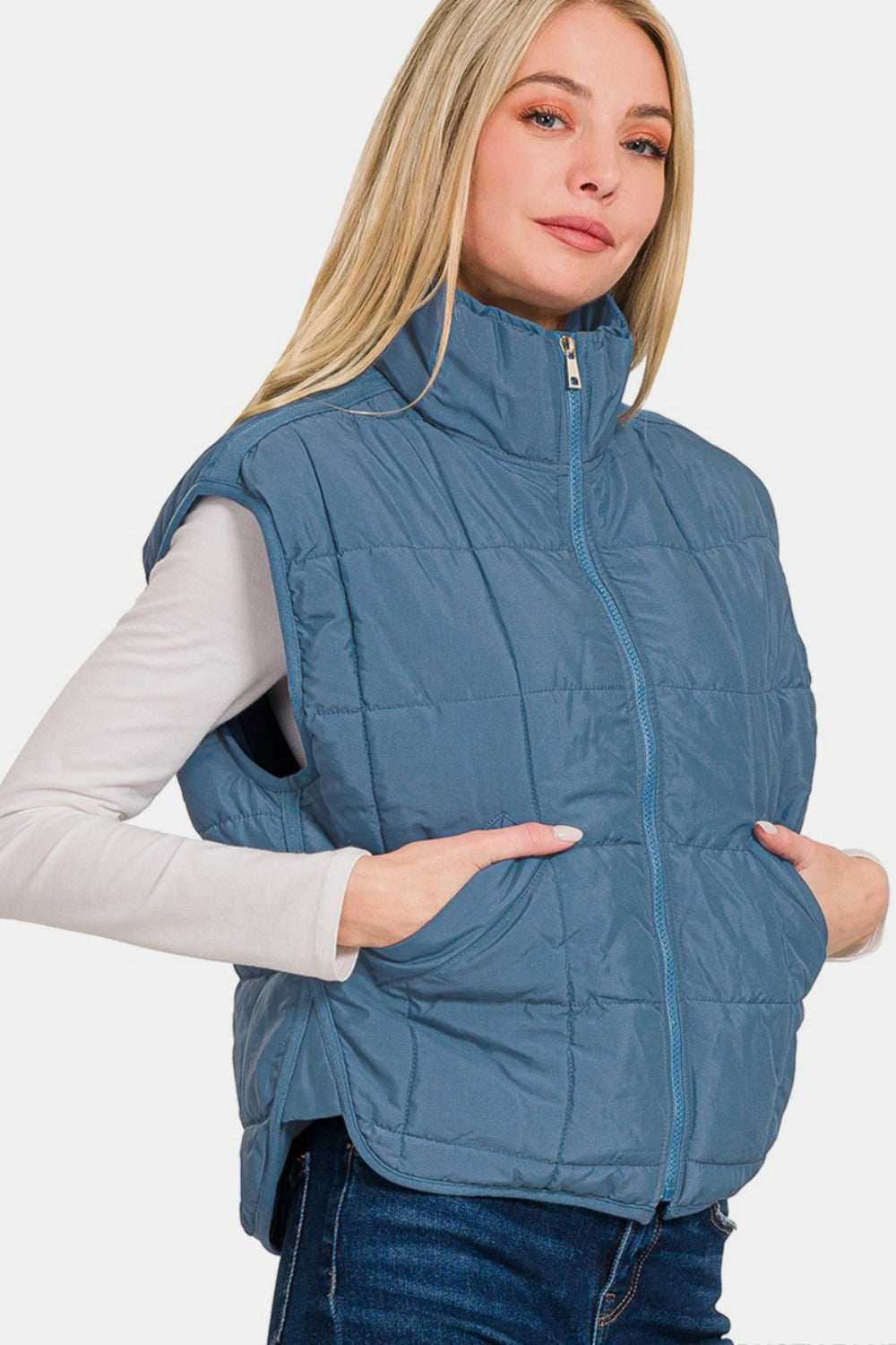 Zenana Zip Up Cropped Puffer Vest with Pockets - Tigbul's Variety Fashion Shop