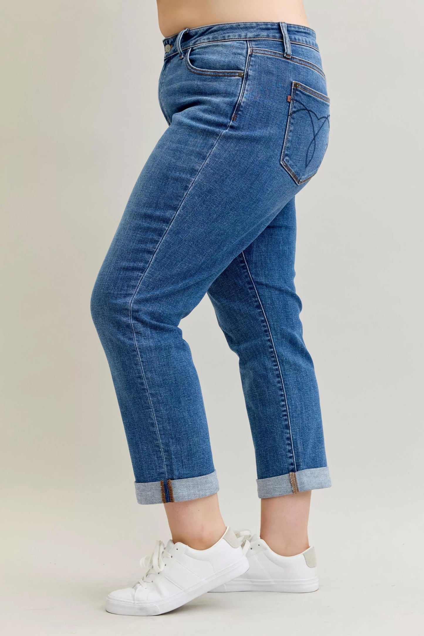 Judy Blue Full Size Mid Rise BF Classic Cuffed Jeans Plus Size - Tigbul's Variety Fashion Shop