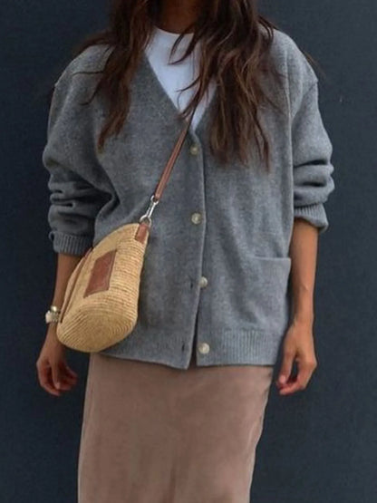 Button-Front Long Sleeve Cardigan - Tigbul's Variety Fashion Shop