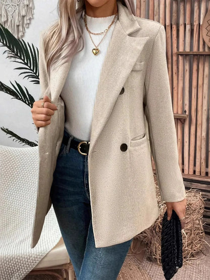 Lapel Collar Long Sleeve Blazer - Tigbul's Variety Fashion Shop