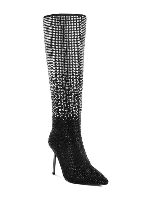 Orymple Shiny Rhinestone Studded Calf Boots - Tigbul's Variety Fashion Shop