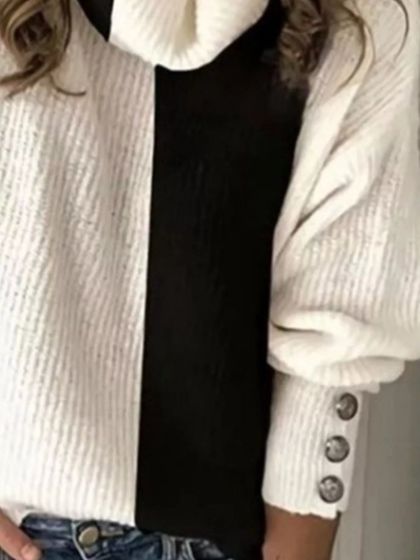 Full Size Two-Tone Turtleneck Long Sleeve Sweater Plus Size - Tigbul's Variety Fashion Shop