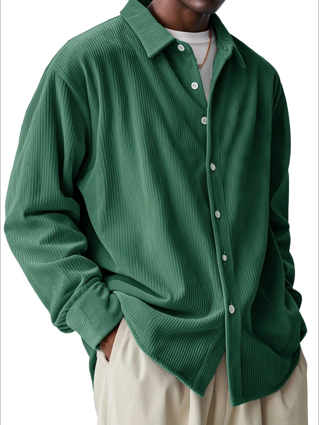 Men's Full Size Textured Button-Down Corduroy Shirt Plus Size - Tigbul's Variety Fashion Shop