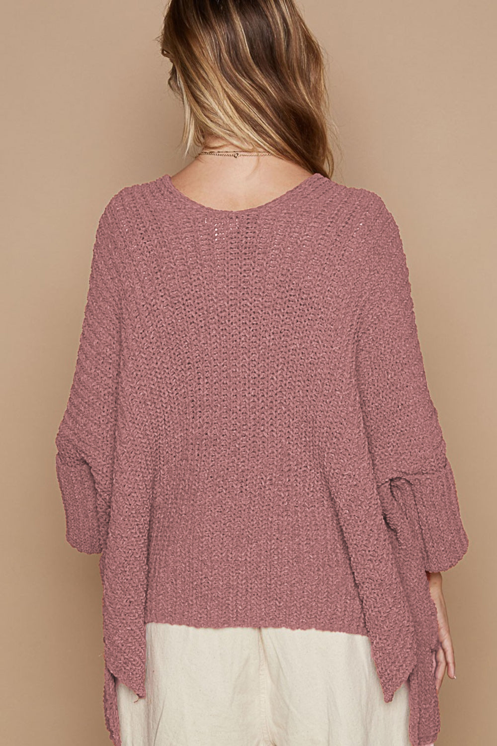 Mauve Open Front Sweater Cardigan with Pockets - Tigbul's Variety Fashion Shop