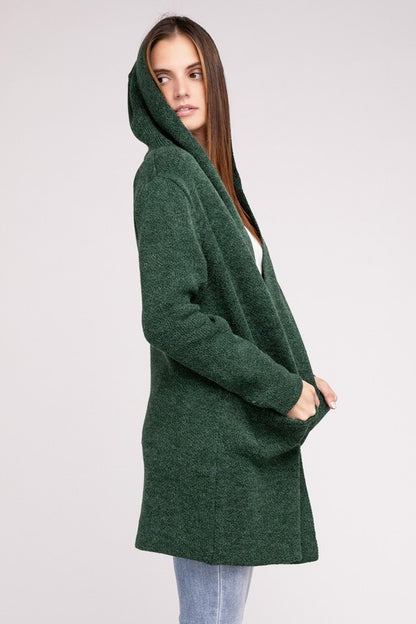 Hooded Open Front Sweater Cardigan - Tigbuls Variety Fashion