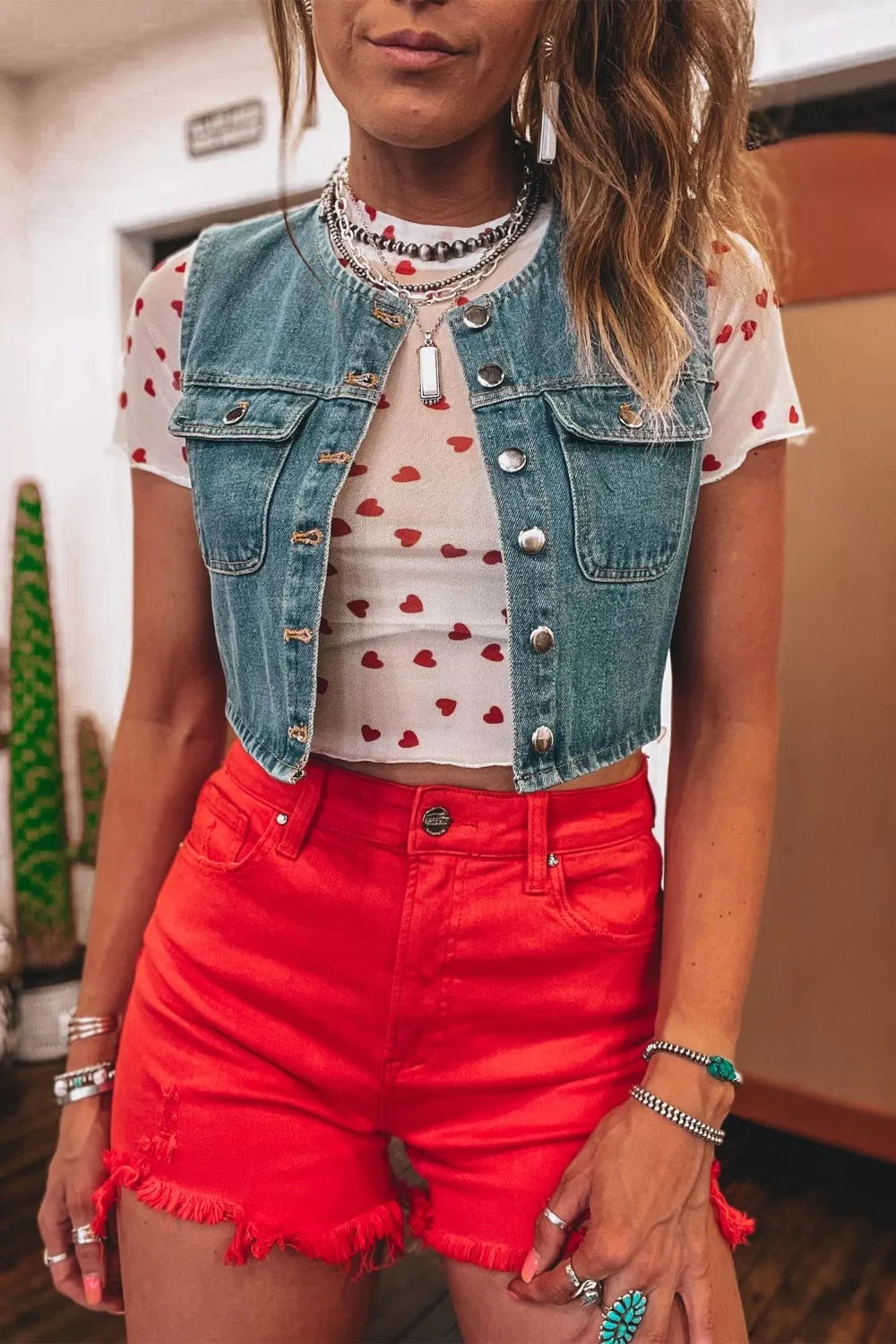 Heart Print Mesh Short Sleeve Top - Tigbul's Variety Fashion Shop