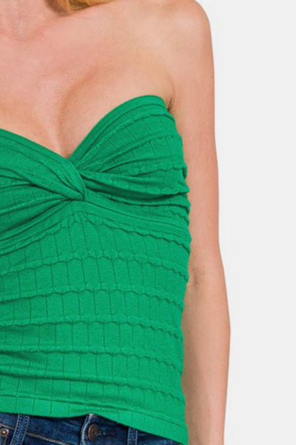 Green Ruched Twisted Sweetheart Neck Top - Tigbul's Variety Fashion Shop