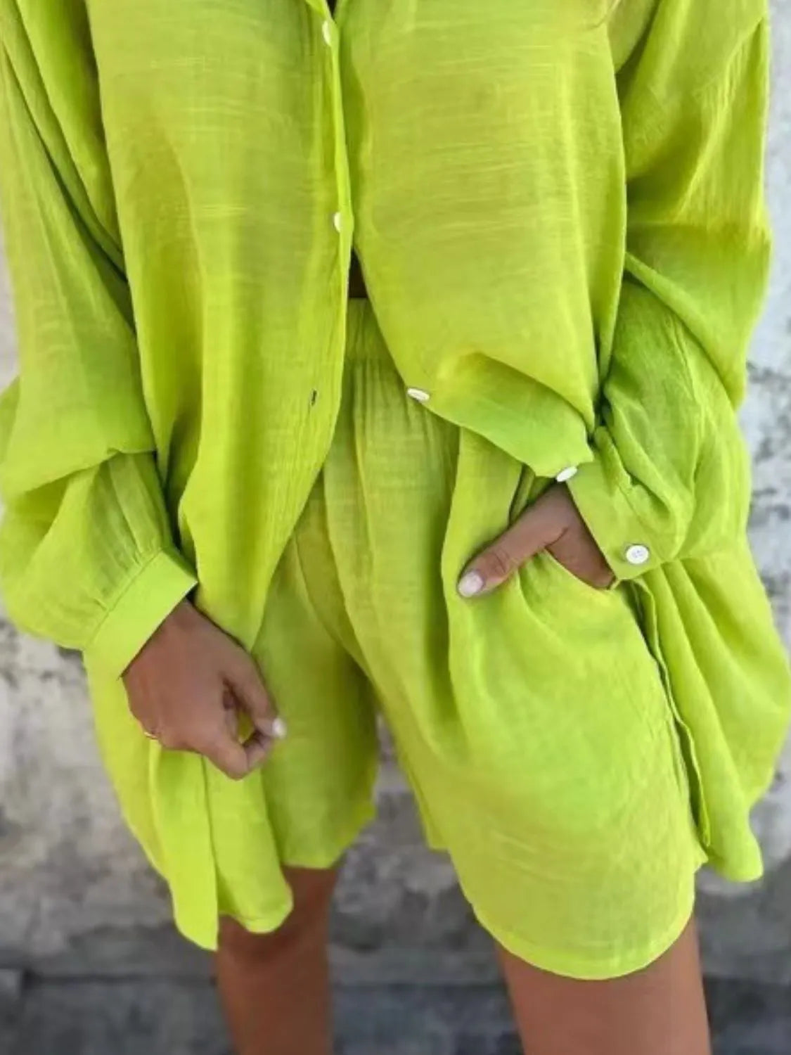 Pocketed Collared Neck Shirt and Shorts Set - Tigbul's Variety Fashion Shop