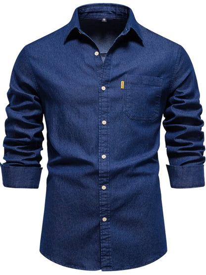Men's Button-Down Denim Shirt with Chest Pocket - Tigbul's Variety Fashion Shop