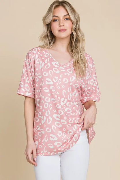 Loose Fit Animal Print Soft Knit Pink Top - Tigbul's Variety Fashion Shop