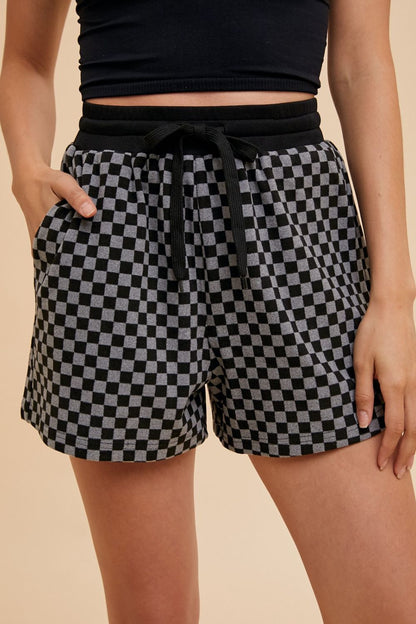 Black Checkered Round Neck Top and Drawstring Shorts Set - Tigbul's Variety Fashion Shop