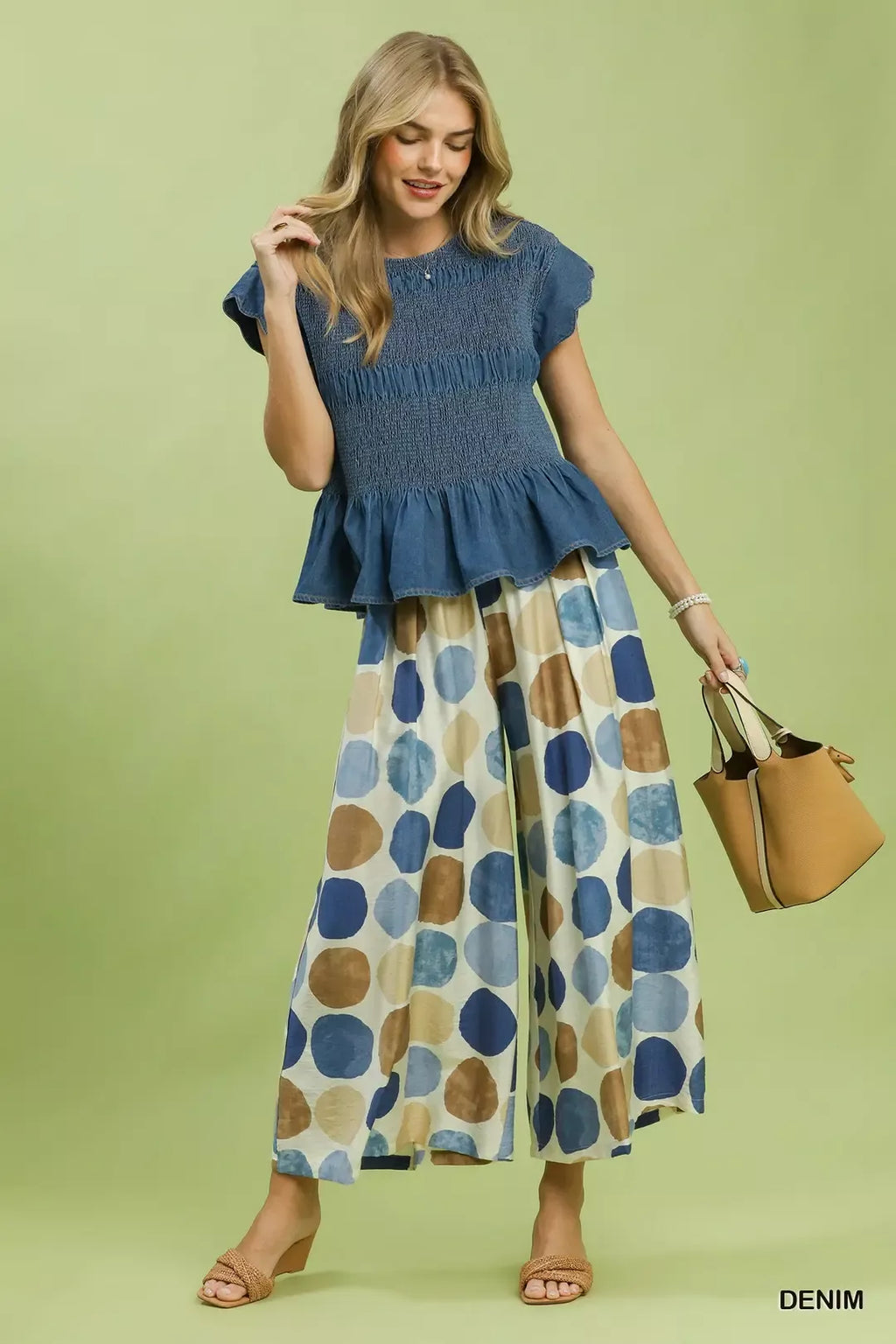 Umgee Smocked Peplum Top with Scalloped Ruffle Cap Sleeves - Tigbul's Variety Fashion Shop