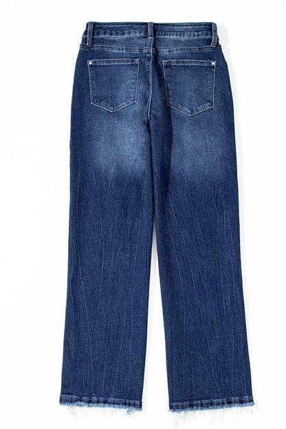 Mineral Wash Raw Hem High Waist Flared Jeans - Tigbul's Variety Fashion Shop