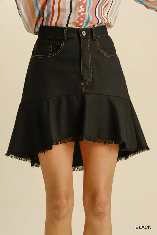 Umgee Linen Blend 5 Pockets High Low Skirt with Frayed Hem - Tigbul's Variety Fashion Shop