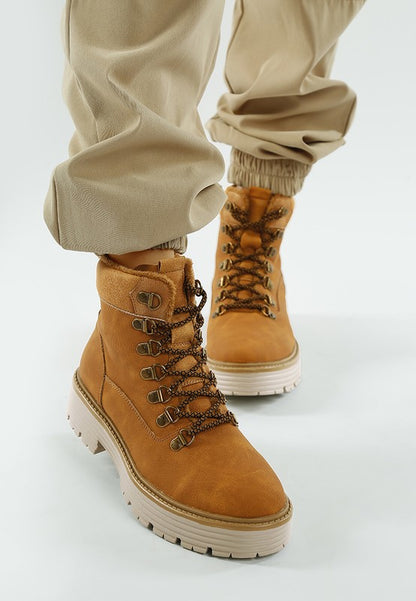Boskoff Lace-Up Chunky Warm Ankle Boots - Tigbul's Variety Fashion Shop