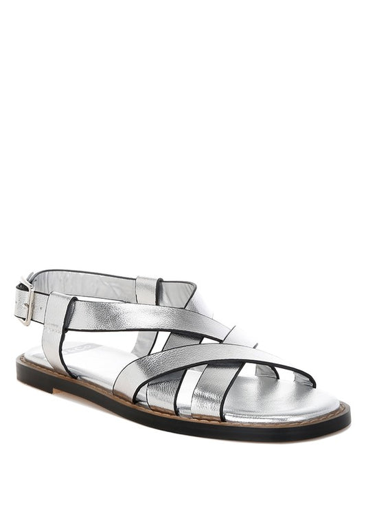 Doata Metallic Genuine Leather Buckled Flats - Tigbul's Variety Fashion Shop
