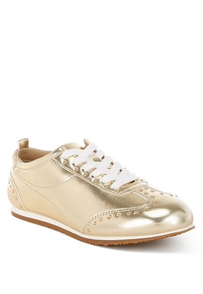 Yorika Studded Metallic Pleather Sneakers - Tigbul's Variety Fashion Shop