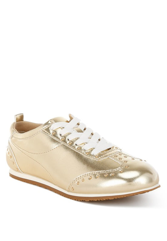 Yorika Studded Metallic Pleather Sneakers - Tigbul's Variety Fashion Shop