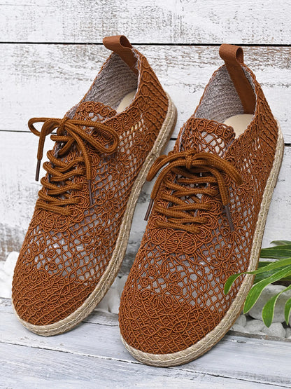 Breathable Woven Lace Up Sneakers - Tigbul's Variety Fashion Shop