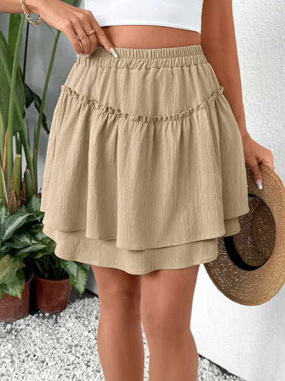 Elastic Waist Layered Skirt - Tigbul's Variety Fashion Shop