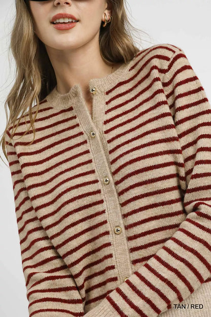 Umgee Striped Button-Up Knit Cardigan - Tigbul's Variety Fashion Shop