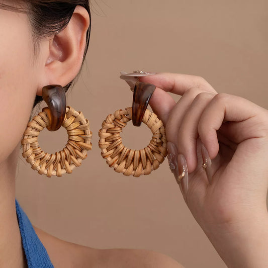 Bohemian Rattan Woven Hoop Earrings - Tigbul's Variety Fashion Shop