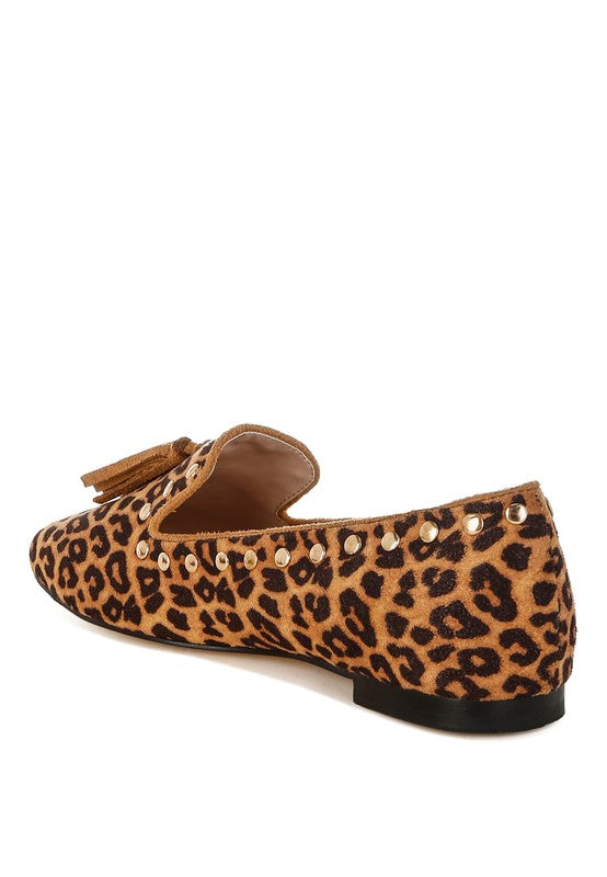 Niloha Studs & Tassels Detail Leopard Loafers - Tigbul's Variety Fashion Shop