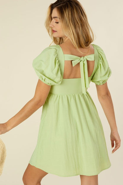 Green Tie back dress with puff sleeves - Tigbuls Variety Fashion