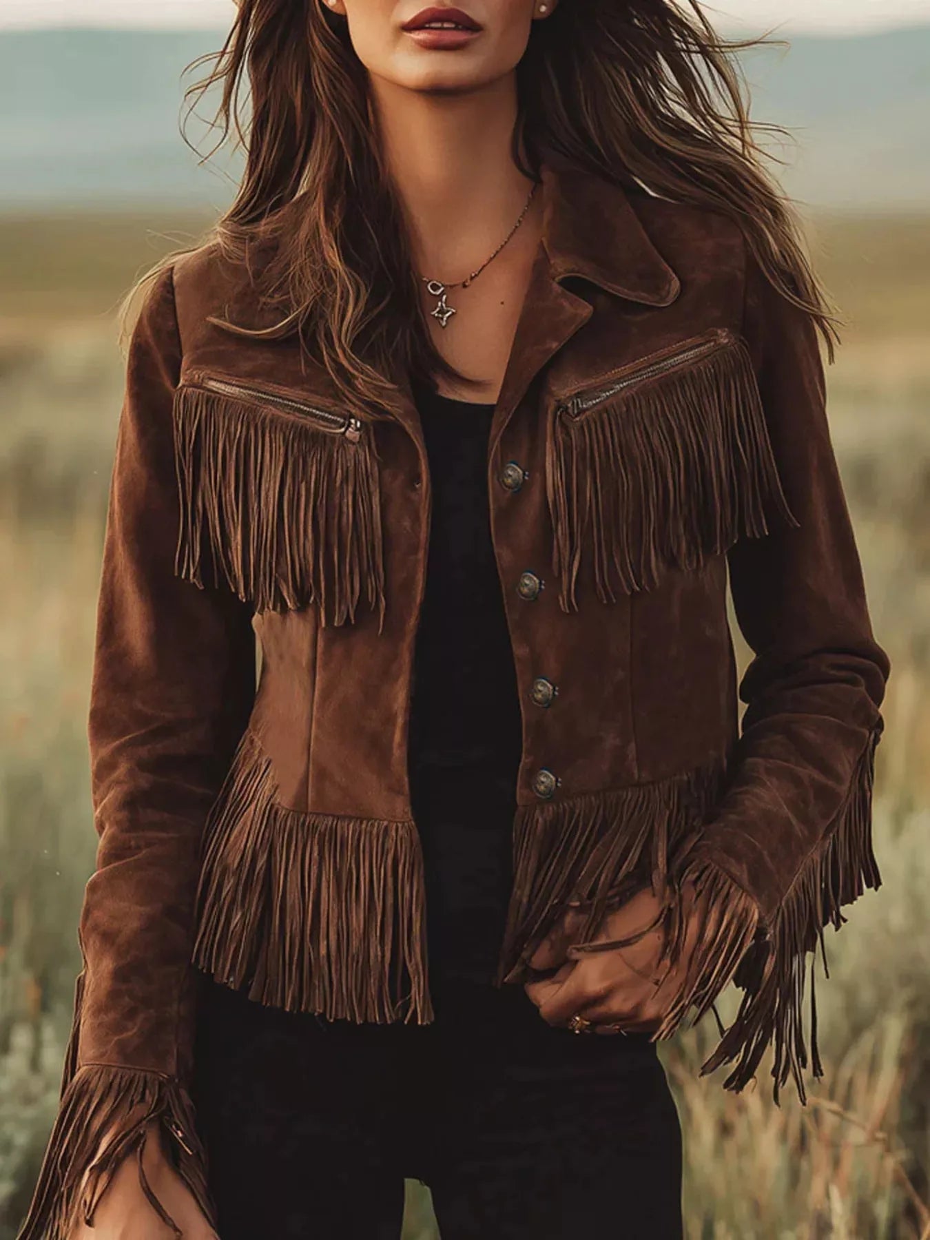Suede Fringe Button Up Jacket - Tigbul's Variety Fashion Shop