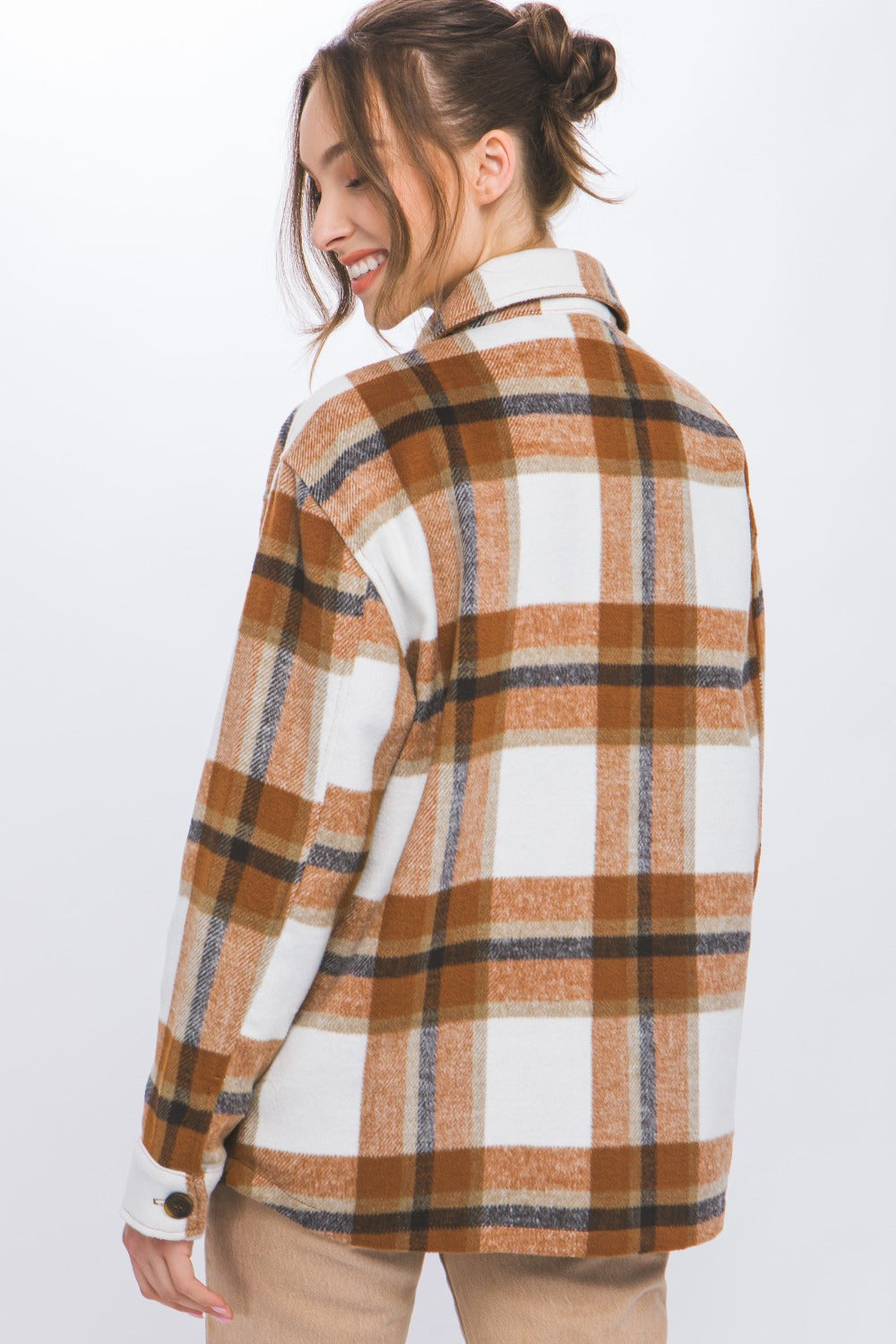 Tan Plaid Button Up Shacket | Tigbuls Variety Fashion