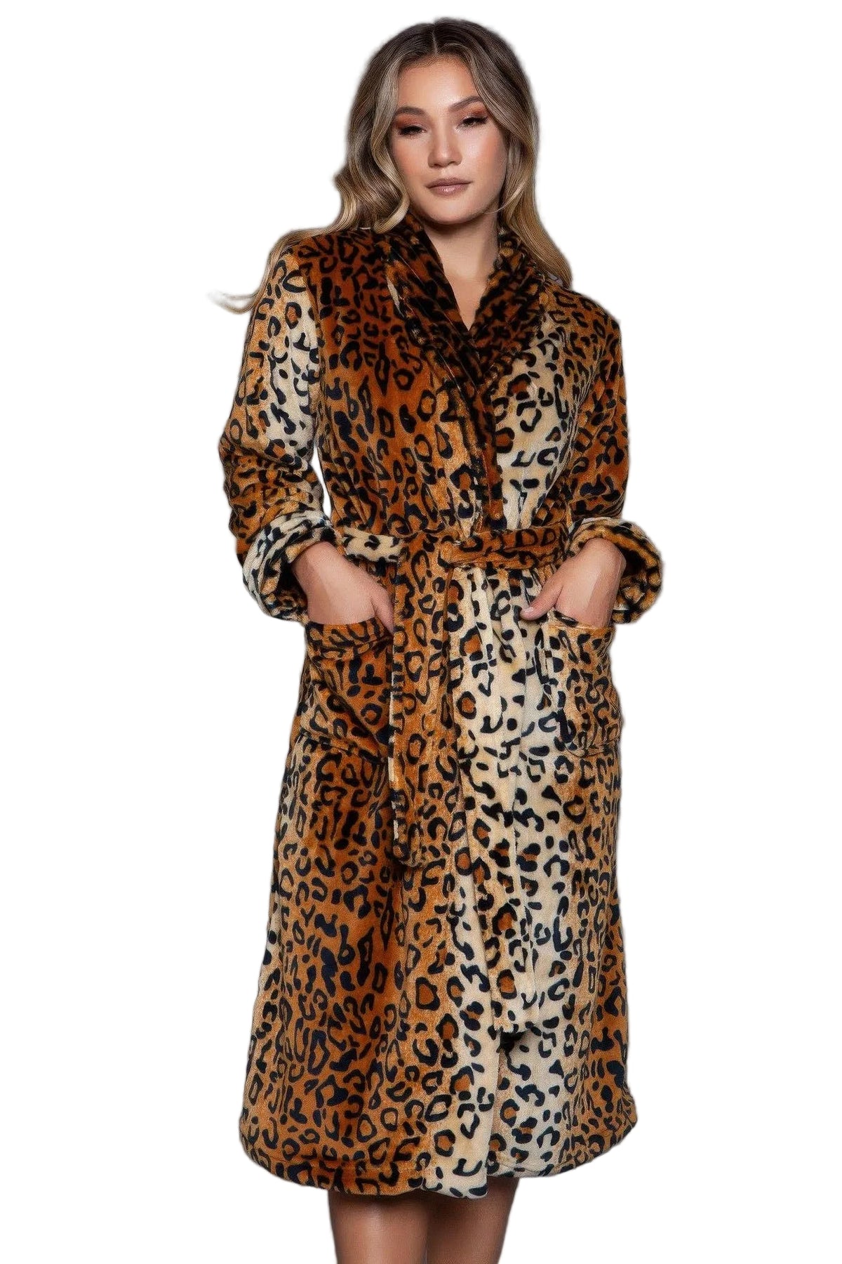 Leopard Print Plush Robe With Waist Tie | Tigbuls Variety Fashion Shop