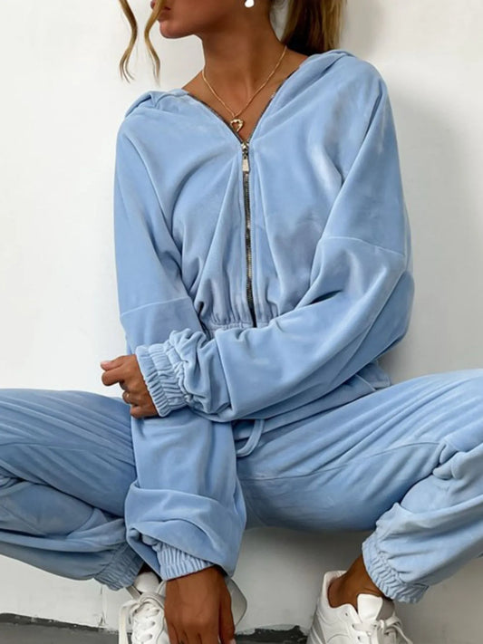 Zip Up Long Sleeve Top and Pants Set - Tigbul's Variety Fashion Shop