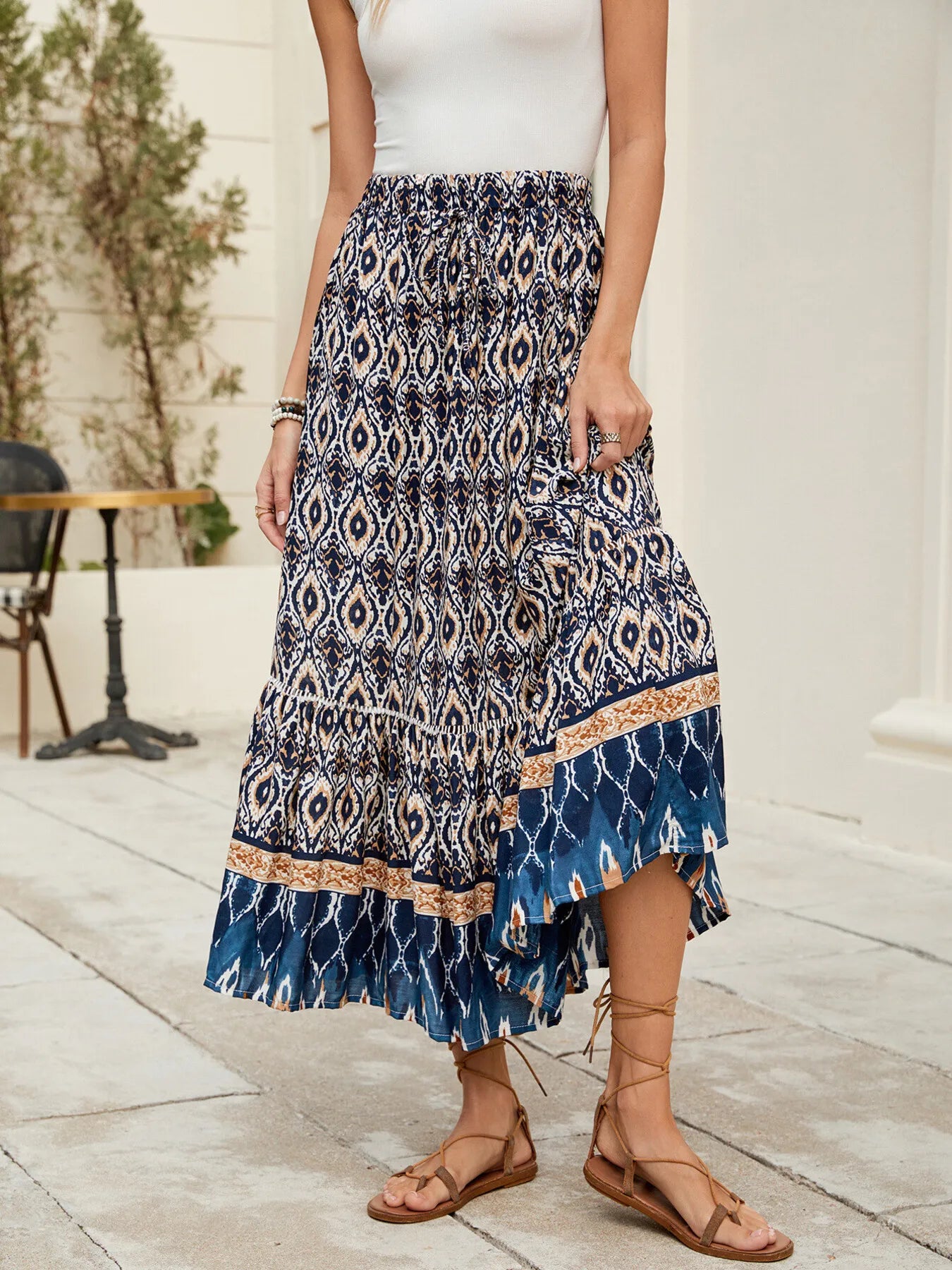 Bohemian Printed Ruched Maxi Skirt - Tigbul's Variety Fashion Shop