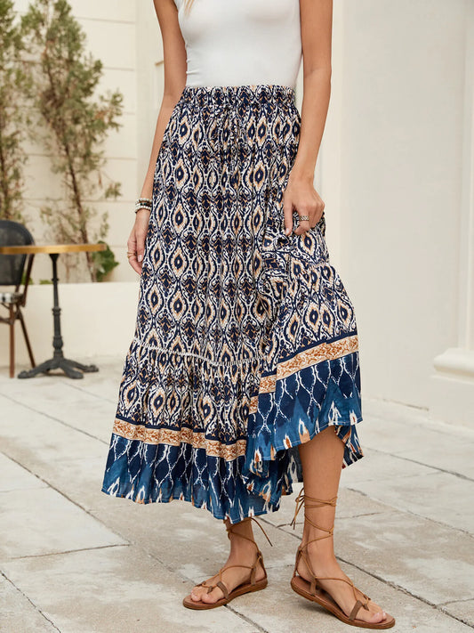 Bohemian Printed Ruched Maxi Skirt - Tigbul's Variety Fashion Shop