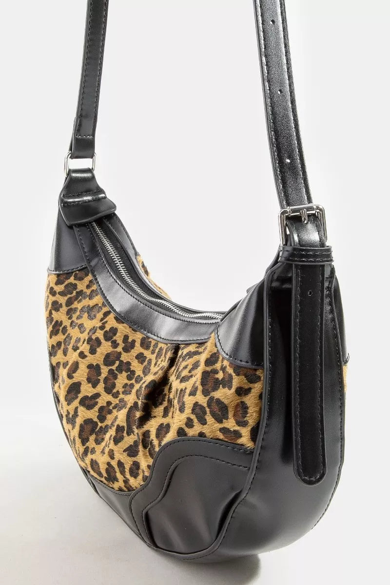 Leopard Print Half Moon Shoulder Bag | Tigbuls Variety Fashion