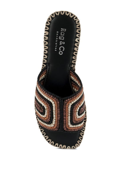 Kente Patterned Raffia Slip-On Flats - Tigbul's Variety Fashion Shop