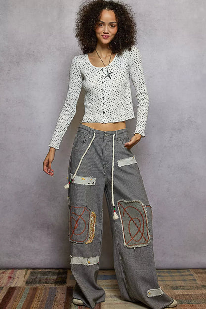 POL Button Down Polka Dot Ribbed Cardigan - Tigbul's Variety Fashion Shop