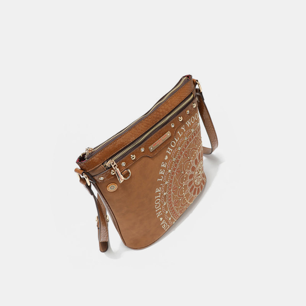 Nicole Lee USA Metallic Stitching Embroidery Inlaid Rhinestone Crossbody Bag - Tigbul's Variety Fashion Shop