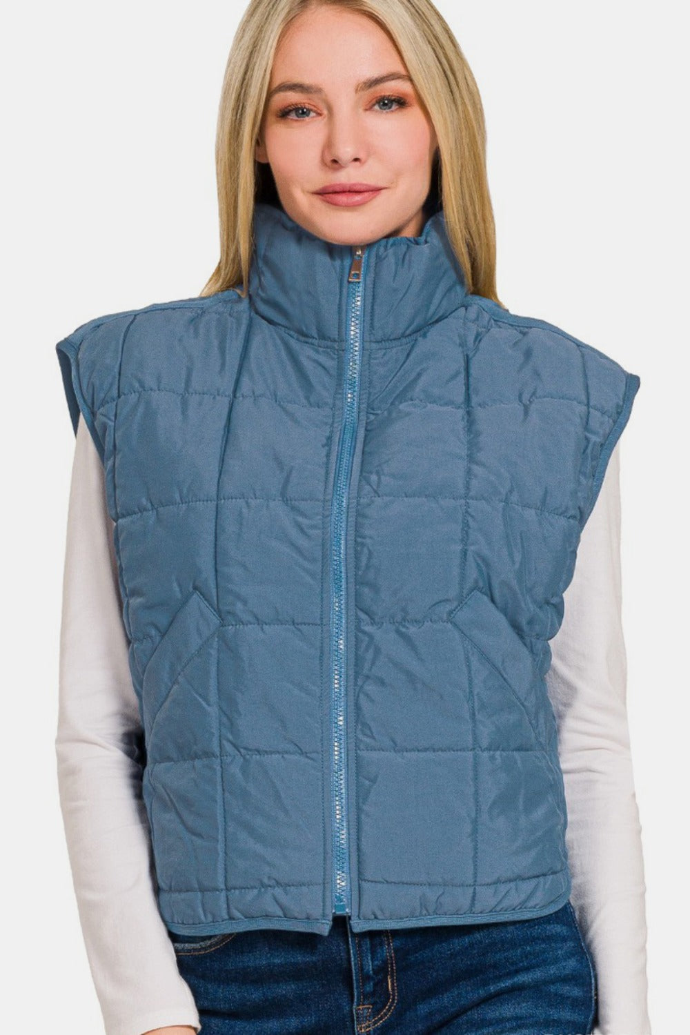 Zenana Zip Up Cropped Puffer Vest with Pockets - Tigbul's Variety Fashion Shop