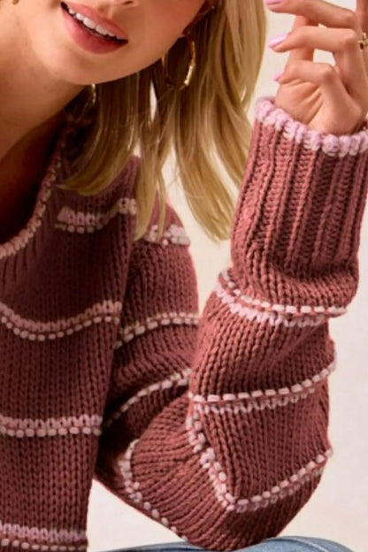 BiBi Striped Long Sleeve Sweater - Tigbul's Variety Fashion Shop